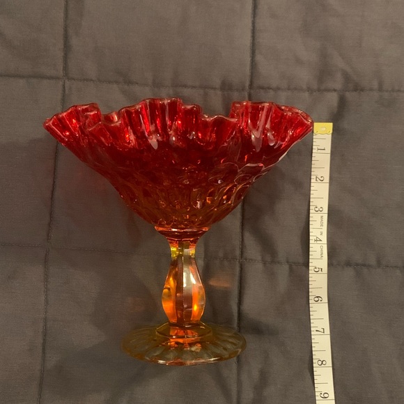 1980s Fenton Amberina Compote Double Crimped Thumbprint candy/nut dish - Picture 6 of 6